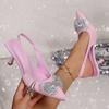 Novedad Otoño 2025 Peep-Toe Sin Espalda Pedrería Versátil Tacones Altos para Mujer, Directamente del Fabricante para Comercio Exterior Transfronterizo