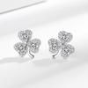 Pendientes de diamantes con estilo coreano de bloguera de trébol, chapados en plata, de alta gama, con diseño en forma de corazón para mujer.