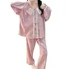 Pijama de Algodón Nube para Mujer, Nuevo Estilo Primavera y Otoño con Copas, Ribete de Encaje Estilo Princesa, Conjunto de Ropa de Casa Holgado de Manga Larga