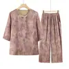 Novo Conjunto de Roupas de Verão para Mulheres de Meia-Idade e Idosas, Camiseta de Seda Gelada de Manga Curta, Blusa Pulôver para Vovó, Roupa da Mamãe