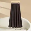 Saia de lã tricotada sob medida para outono e inverno para mulheres, cintura alta, emagrecedora, saia evasê, nova saia longa estilosa