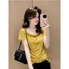 Camiseta Feminina Plus Size de Manga Curta com Babados e Bolinhas Verão Novo Estilo Coreano Camisa de Malha Delicada Top Versátil Emagrecedor