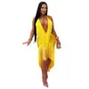 11146 Vestido de franjas estilo europeu e americano da Amazon, com gola halter, costas nuas, vestido formal irregular, disponível diretamente da fábrica