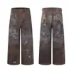 Jeans de Pierna Ancha Estilo Wasteland Callejero Americano Nuevo 2025 para Hombre Jiayiku con Pintura Pesada Graffiti Teñido Sucio