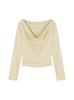 Camiseta de Punto de Manga Larga con Cuello Swing Estilo Coreano para Mujer Otoño Ajustado Ajustado Camiseta Básica Spice Girls Color Sólido Corta Combinable