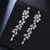 Pendientes largos con borlas de circonita y hojas de gota de agua, de lujo, clásicos, europeos y americanos, para novia, para vestido de boda, adelgazantes, venta al por mayor