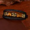 Pulsera Personalizada Ojo de Tigre para Hombre Pulsera de Cuerda de Cuero Multicapa Pulsera Pulsera Joyería de Mano de Acero Inoxidable Europeo y Americano con Hebilla Magnética para Hombre