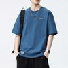 Camiseta de verano para hombre, estilo japonés, holgada, estampada, de peso pesado, 230 g, nueva, informal, de manga corta, tendencia en azul y gris.