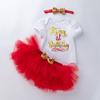Atacado transfronteiriço ins roupas infantis novo desenho animado aniversário manga curta vestido princesa cor acessório de cabeça conjunto de três peças