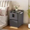 Mesita de noche inteligente, multifuncional, de alta gama, sin instalación, con regleta, cerradura de contraseña, carga inalámbrica, mesita de noche de cuero para dormitorio