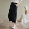 Em Estoque Verão Cor Sólida Calça Cropped Wide-Leg Feminina Petite Nova Solta Versátil Casual Reta