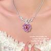 Rouge Magenta Rose Jewel Colar Antigo Sentido Banhado 18K Ouro Vintage Floral Pala Zircon Brincos