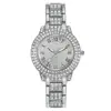 Reloj superventas transfronterizo: Elegante reloj de mujer con incrustaciones de diamantes y números romanos, reloj de cuarzo con cristal, reloj estilo pulsera
