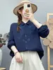 Camisa larga de algodón de doble capa con bordado pesado estilo chino para mujer, top vintage artístico bordado de algodón puro suave y agradable para la piel, moderno