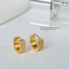 Brincos de Aço Titânio Dourado Duplo C Zircônia Totalmente Cravejada para Mulheres, Brincos Geométricos de Aço Inoxidável, Brincos de Luxo Leve de Alta Qualidade