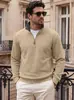Jaqueta com Meio Zíper e Gola Alta para Homem TK Outono/Inverno Textura Jacquard Americana Bolsos de Cor Contrastante Moletom Casual