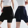 Falda Pantalón de Yoga para Primavera y Verano, Cintura Alta, Falso Dos Piezas, Forrada, Bolsillo, Anti-Exposición, Adelgazante, Color Sólido, Pantalones Deportivos para Fitness