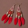 Pendientes Bohemios Europeos y Americanos de Plumas, Pendientes de Borlas Estilo Étnico de Vacaciones Exagerados Retro, Accesorios de Viaje de Yunnan para Mujeres