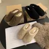 Chinelos peludos, bico fechado, estilo meia-calça, nova coleção outono 2026, sola plana, para usar ao ar livre, com forro de fleece para aquecimento, sapatos peludos, salto baixo, meia-calça
