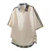 Camiseta de Moda Sencilla de Manga Corta con Cuello de Camisa y Diseño Color-Blocking, Falsa Dos Piezas Moda Tendencia 2026 Verano Pol
