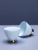Tazas de Té de Cerámica Azul Pintadas en Oro, Juego de Té Kung Fu de 10 Piezas, Tazas de Maestro para el Hogar, Tazas de Degustación, Juego Individual de 6 Piezas