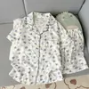Pijama de Algodón Nublado para Mujer de Comercio Exterior Transfronterizo, Cárdigan de Manga Corta, Shorts de Dibujos Animados para Niñas, Se Puede Usar Afuera, Conjunto para Estar en Casa, Verano