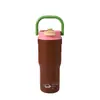 Taza térmica nueva y simple de acero inoxidable 304 con alto atractivo estético, asa, gran capacidad, popote y diseño portátil para viajar