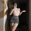 Qianai Lingerie Sexy Puro Desejo Secretária Renda Pijama Transparente Camisola Feminina Saia de Quadril Uniforme 685