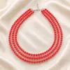 Colar de pérolas de imitação de vidro de 6MM corrente curta para clavícula estilo ins feminino gola de cheongsam elegante colar francês de três camadas