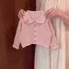 Conjunto de Outono Inicial Infantil Ningli Novo Estilo Crianças Bebê Super Bonito Cardigã Rosa de Tricô Vazado Calça Wide Leg de Bolinhas