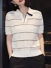 Camiseta de Punto de Manga Corta con Cuello Polo de Raya Hueca, Estilo Ligero Maduro y Elegante, Nuevo Estilo Verano 2026 para Mujer con Elegancia Versátil