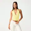 Top de Tirantes Halter Delgado con Escote en V Profundo, Camisola Elegante Fruncida sin Espalda, Nuevo para Primavera/Verano 2026