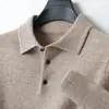 Suéter de lã pura outono e inverno 2026 masculino gola polo camisa base de tricô cor sólida pulôver lapela solta suéter tamanho grande