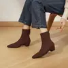 Nueva colección de otoño e invierno: Botines sencillos y elegantes para mujer, con punta fina, tacón grueso cómodo de altura media y efecto adelgazante, con forro de felpa añadido