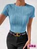 Camiseta de manga corta con cuello redondo y textura ondulada de color liso para mujer, estilo europeo y americano, sencilla y combinable, novedad de verano de 2024