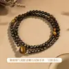 Pulseira Duplo Círculo de Obsidiana Natural com Pedra Olho de Tigre Amarelo para Homens e Mulheres Simples Disco Jogo Nova Pulseira Estilo Chinês Joia Presente