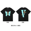 Nueva Camiseta Vlone Jerry Grande V Humo Reflectante Holgada de Manga Corta Flor de Cerezo Pareja Streetwear de Moda
