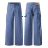 Muxi Ropa Pantalones Casuales #Tie-dye Americano Lavado Vintage Azul Francés Corte Holgado Recto Línea A