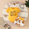 Amazon Bebê Manga Curta Triângulo Hassel Conjunto de Shorts Top de Verão Alfabeto para Bebê Menina Calça Adorável com Cinto de Flores