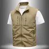 Nuevo Chaleco Delgado para Hombre de Primavera y Otoño con Múltiples Bolsillos para Exteriores Chaleco Nuevo Color Sólido Cuello de Ropa de Trabajo Chaleco Casual para Hombre