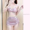 [rosa] bikini bikini dividido de tres piezas sexy red roja traje de baño femenino sirena traje de baño de diamantes de imitación