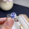 Anillo de Tanzanita Natural Plata 925 Anillo Incrustado Joyería Llamativa de Lujo Transfronteriza Venta Caliente en Transmisión en Vivo