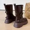 Botas Martin de Plataforma Suela Gruesa Estilo Británico Marrón para Mujer 2026 Nuevas de Verano Otoño Plegables Bidireccionales de Media Caña Botines Cortos de Moda