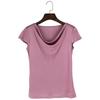 Camiseta de seda de verano con cuello alto y mangas cortas para mujer, de seda morera, de punto de doble cara, de manga corta, moderna, para mujer