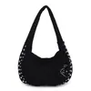 Bolsa Suede Fosco Retro Outono/Inverno Comércio Exterior Grande Capacidade Feminina High-End Bolsa de Ombro com Rebite Bolsa Tote