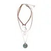 Set de Tres Piezas de Estilo Bohemio Resina Calada Hoja Colgante Redondo Collar Retro Elegante Collar de Alta Gama para Mujer