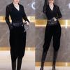 88185 Big Beauty Yiyuan Moda Nova 2023 Top Preto Manga Longa Decote V Slim Calça Harem Slim Roupa Feminina