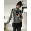 Enviado. Traje vintage con cuello de solapa, doble botonadura, bolsillo de ojal, corte holgado, versátil, abrigo corto de lana para mujer 18922