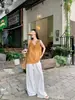 Chal de Retazos Jacquard Naranja con Cuello en V sin Mangas para Mujer, Diseño de Verano, Estilo de Nicho, Corte Holgado, Adelgazante, Elegante Top Exterior