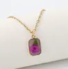 Popular Collar de Flores Reales, Joyería de Estilo Simple para el Trabajo, Colgante de Acero Inoxidable, Flor Eterna, Flor de Gota de Aceite Colorida, Pequeño Regalo